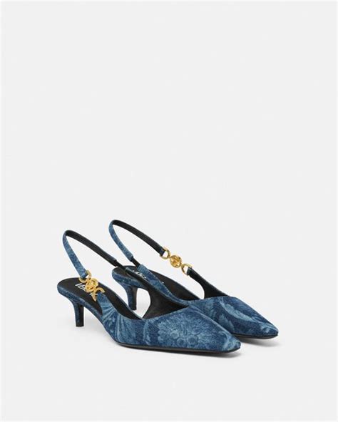 Barocco Denim Low Slingback Pumps 